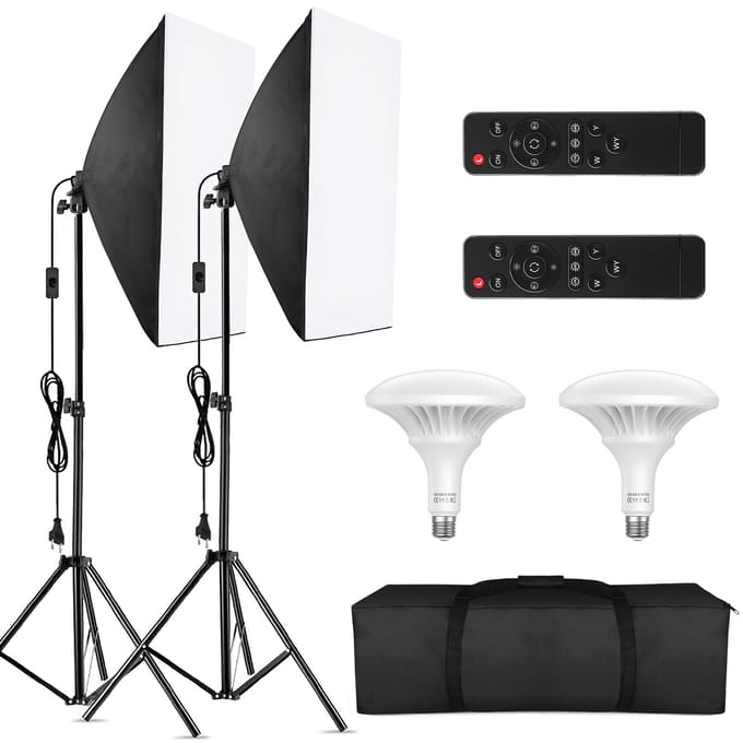 Andoer Professionele studiofotografie Softbox LED-lichtset met 20 * 28 inch softbox * 2 + EU Plug