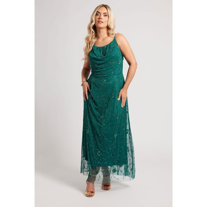 Luxe: Ultimate Embellishment Luxe Smaragdgroene Handversierde Maxijurk Met Bloemenmotiefsize 48