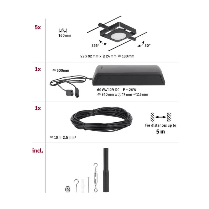 Paulmann 94424 Kabelsysteem compleet LED Zwart (mat), Chroom