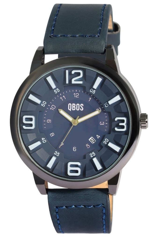 QBOS Herenhorloge kunstleer Datumsweergave