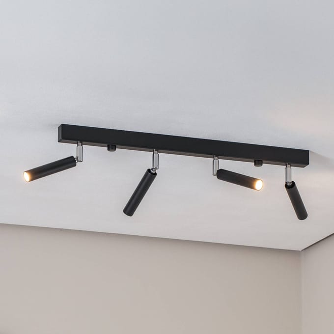 SOLLUX LIGHTING Plafondspot Nicanor, zwart/chroom, 60 cm, 4-lamps.