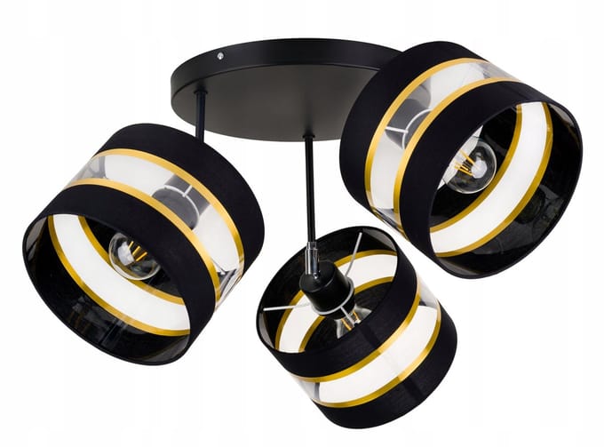 Moderne Zwarte Plafondlamp met Goudkleurige Strepen - 20cm