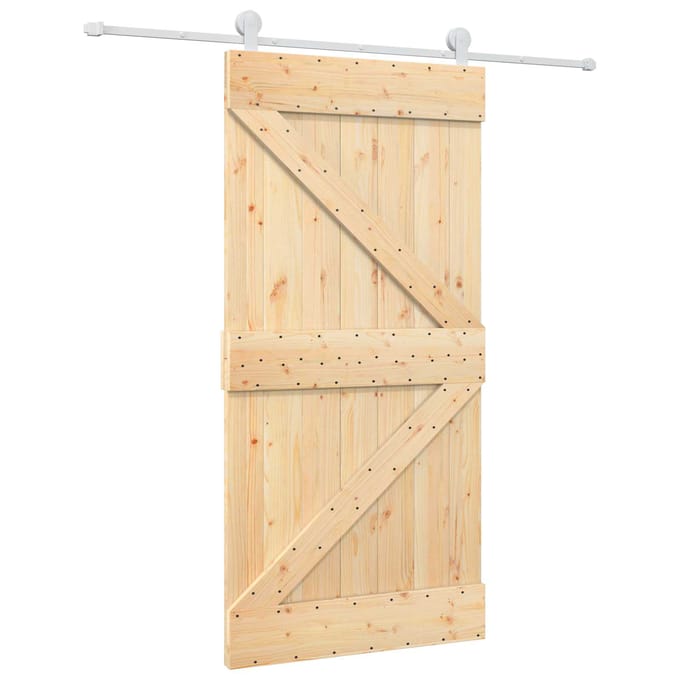 vidaXL - Schuifdeur - 100 - x - 210 - cm - Massief - grenenhout - Natuurlijk - en - Wit