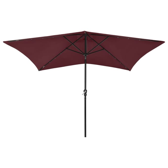 vidaXL - Parasol - met - LED's - en - stalen - paal - 2x3 - m - bordeauxrood