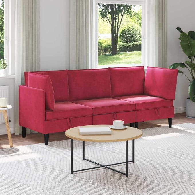 vidaXL - Woonkamer - Meubelset - 3 - st - Wijnrood - Fluweel