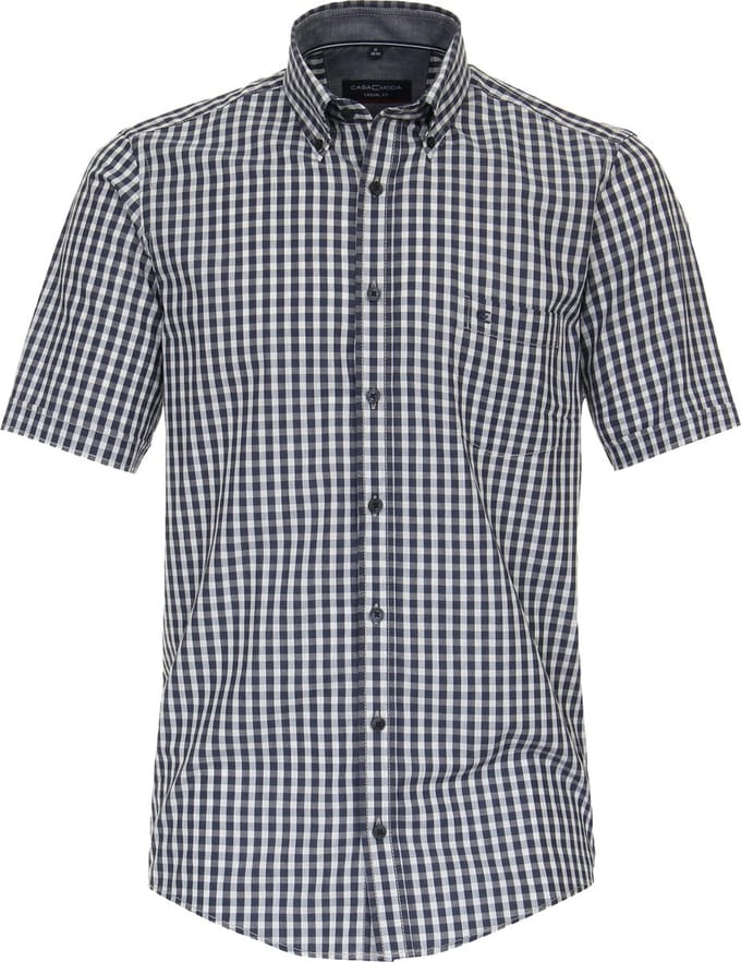 CASA MODA Sport casual fit overhemd - korte mouw - structuur - blauw geruit