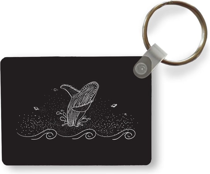 Sleutelhanger - Zwart-wit illustratie van een walvis - Uitdeelcadeautjes - Plastic