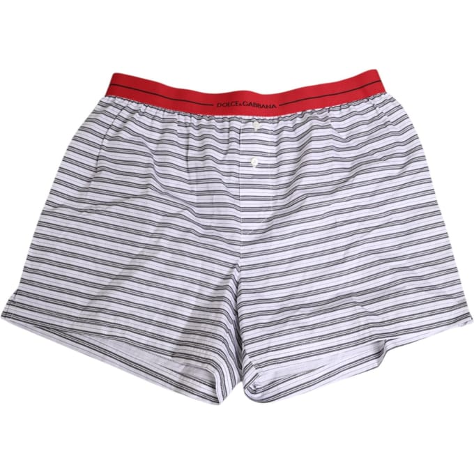 Dolce & Gabbana Witte Gestreepte Katoenen Rood Tailleband Short Zwemkleding