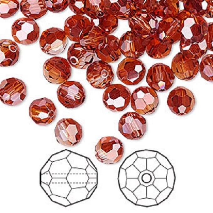 Swarovski Elements, 18 stuks Swarovski ronde kralen, 8mm, red magma, (5000)