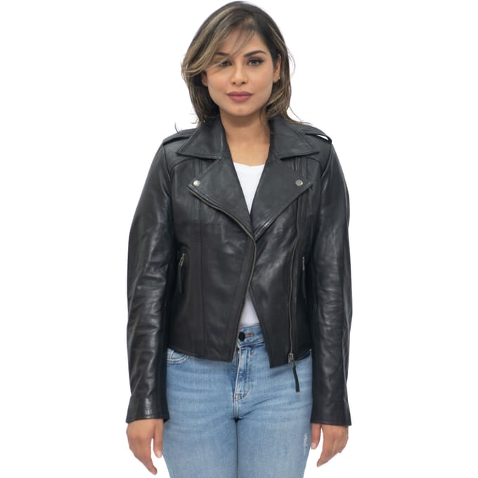 Dames zwart leren bikerjack-Tamale