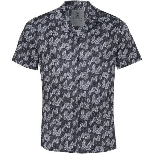 Desoto Overhemd Denim Look Leaves Pattern Short Sleeve Donker Grijs / male