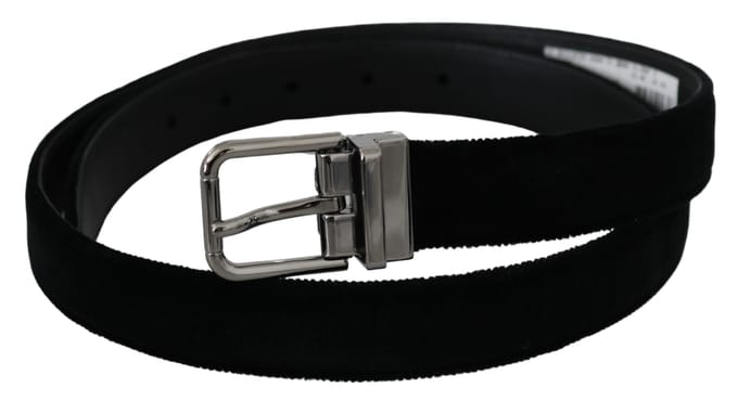 Dolce & Gabbana Mannen Zwart Leer Fluweel Zilver Gesp Riem