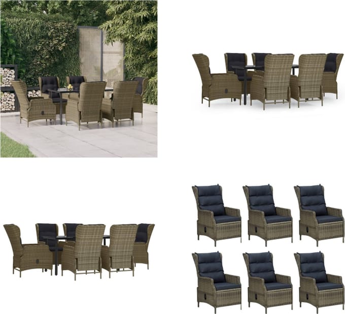 vidaXL - 7-delige - Tuinset - poly - rattan - bruin