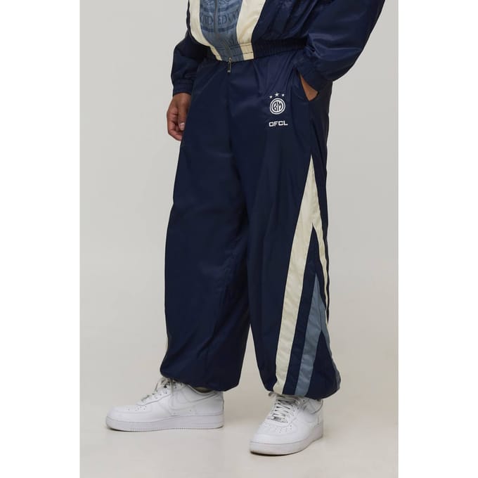 Elasticated Waist Colour Block Parachute Track Pants | Navy | Size Large