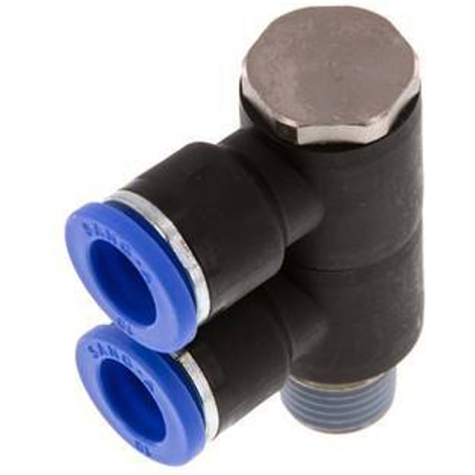 10mm x R1/4'' 2-way Manifold Messing/PA 66 Insteekfitting Buitendraad Draaibaar NBR