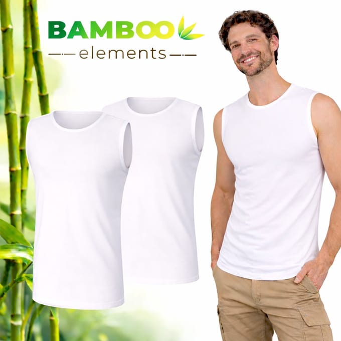 Bamboo Elements - Mouwloos Shirt Heren - Wit - M - 2 pack - Tanktop Heren - Ondershirt Heren