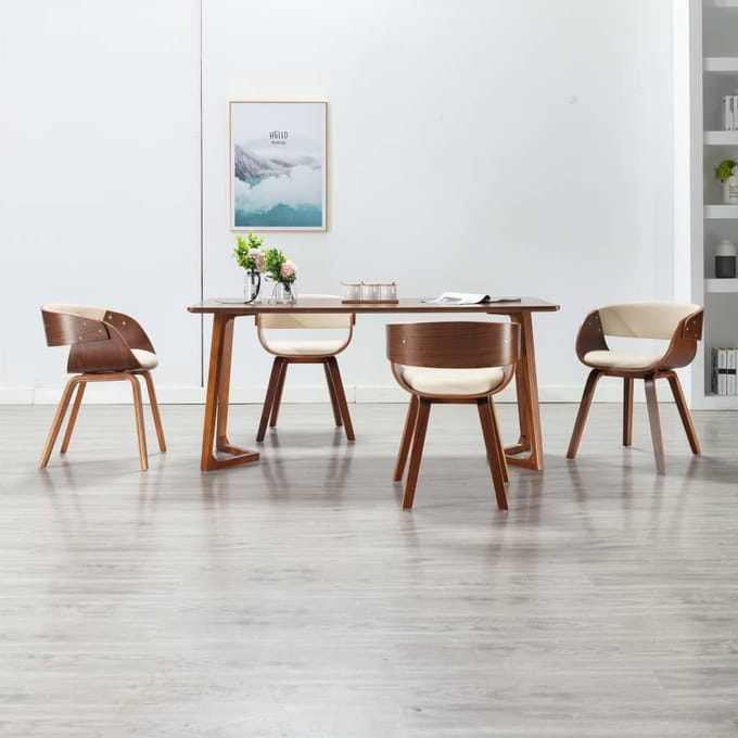vidaXL - Eetkamerstoelen - 4 - st - gebogen - hout - en - kunstleer - crèmekleurig