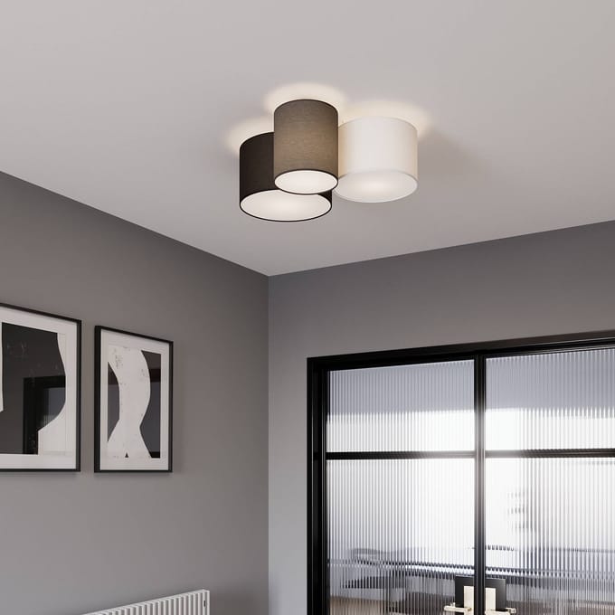 Lindby - plafondlamp - 3lichts - Stof, metaal - H: 25.5 cm - E27 - grijs, wit, bruin