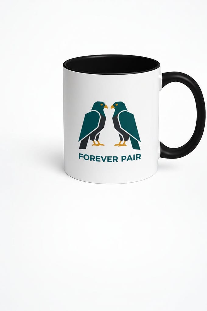 Mok Forever Pair Vogels | Liefdes Koppel Design | Wit Zwart Keramiek Beker Cadeau