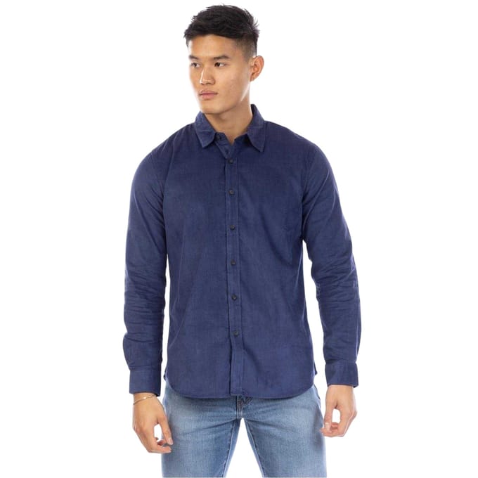 Peter Werth Heren Corduroy overhemd met kraag (Marine)