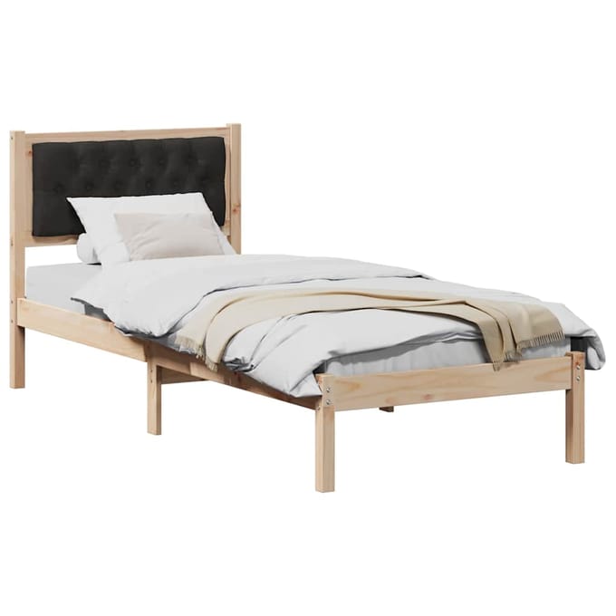 vidaXL - Bedframe - met - hoofdeinde - Zwart - 90 - x - 200 - cm - Massief - grenenhout