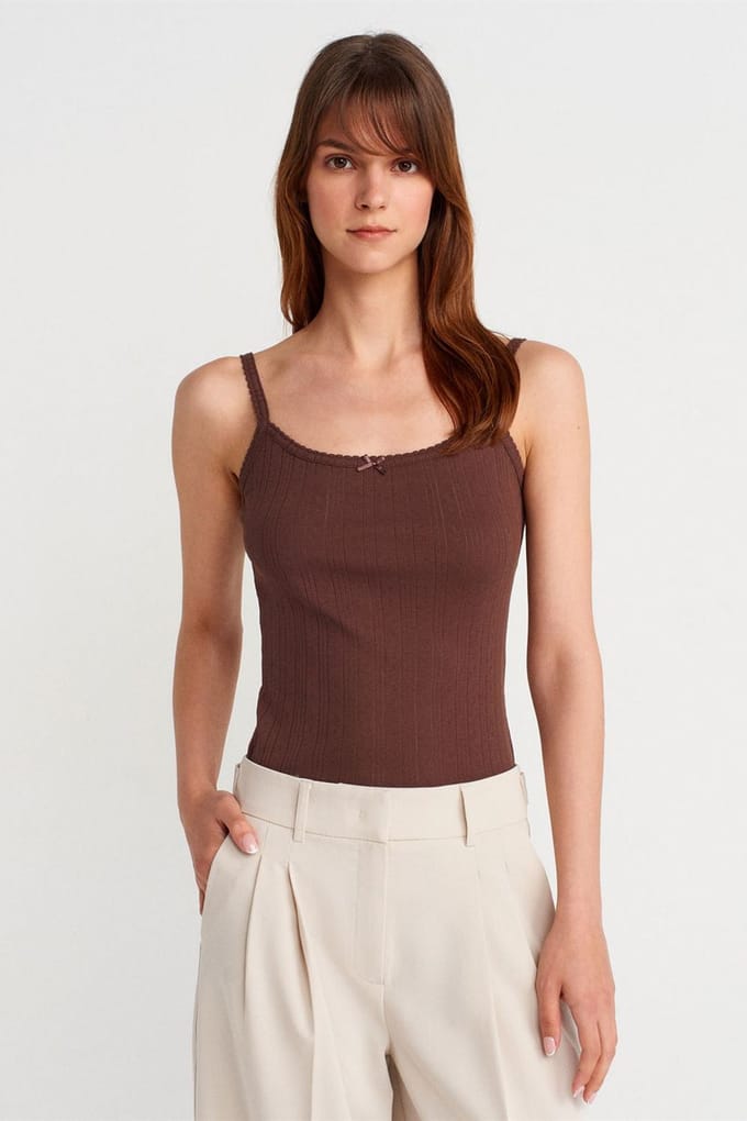 Slim Fit Geribbelde Katoenen Camisole Top