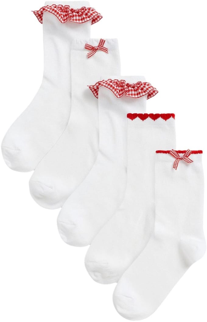 Next - Meisjes - 5 paar enkelsokken voor school met hoog katoengehalte en gingham-ruit - Wit