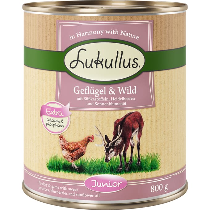 6x800g Junior Gevogelte & Wild Lukullus Hondenvoer