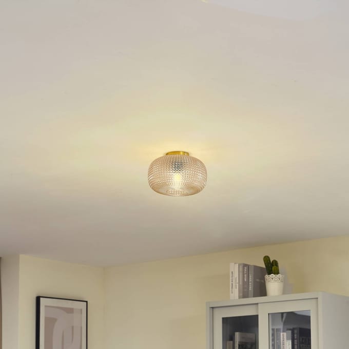 Lindby - plafondlamp - 1licht - Glas, ijzer - H: 17.3 cm - E27 - amber, messing