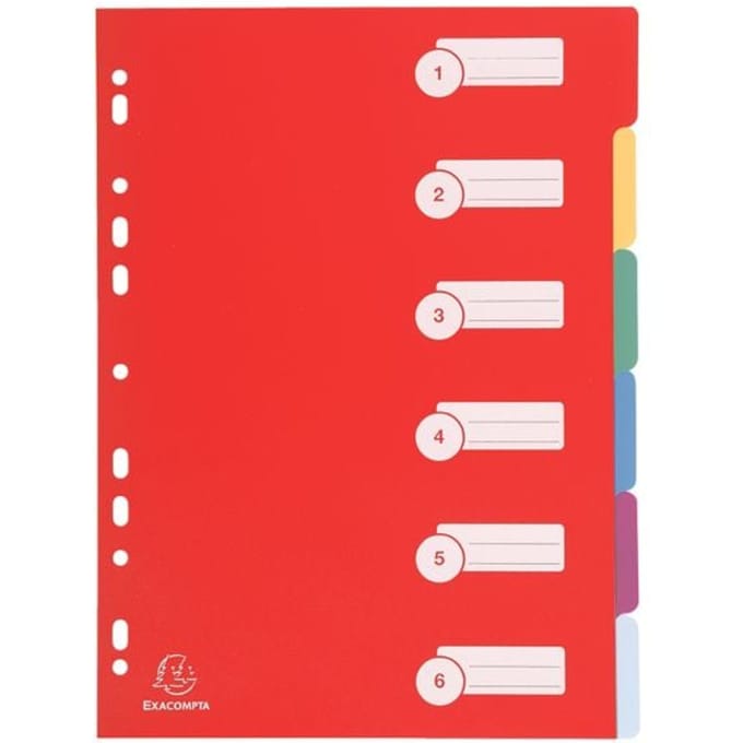 Exacompta Tabbladen in stevige Ondoorzichtige PP - 6 tabs - A4 - Geassorteerd - 4906E
