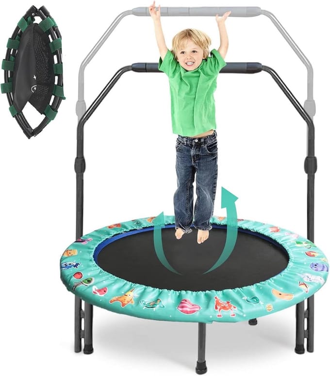 Mini Kindertrampoline voor Binnen en Buiten met Verstelbare Handgreep en Veiligheidsafdekking