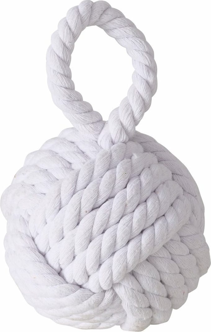 Boltze deurstopper knoop - 1.2 kilo - wit - jute - 23 x 15 cm