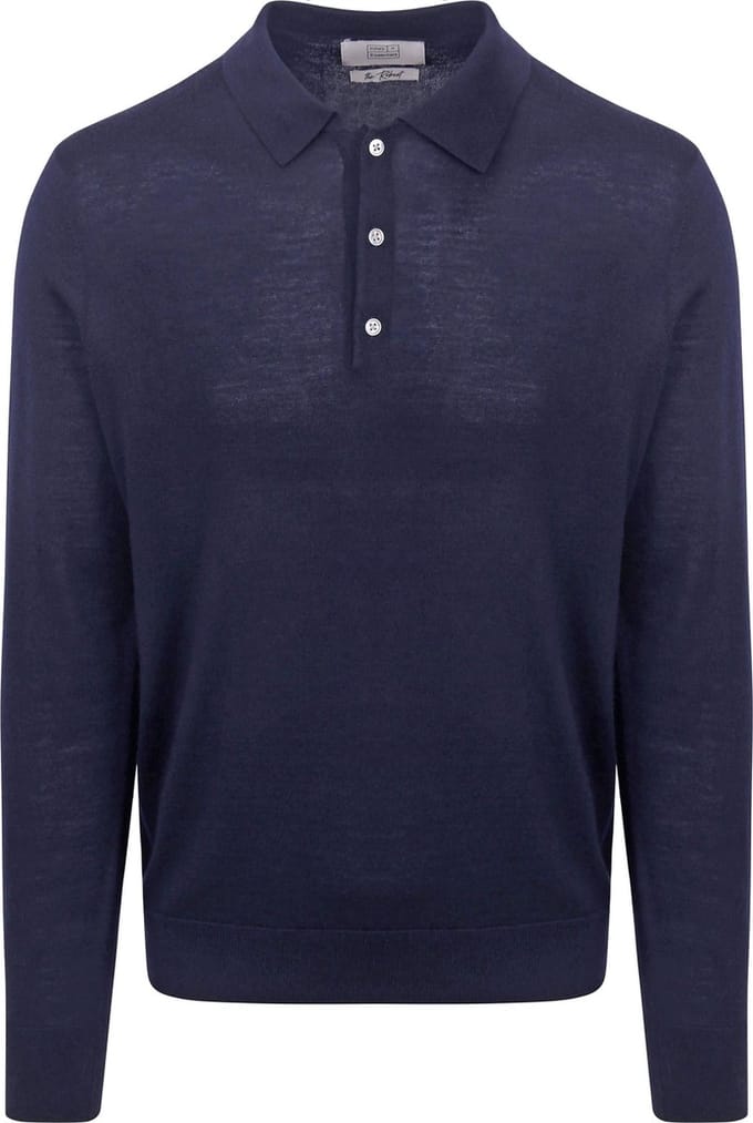 King Essentials The Robert Long Sleeve Poloshirt Merino Navy - Maat XL - Heren - Pullovers