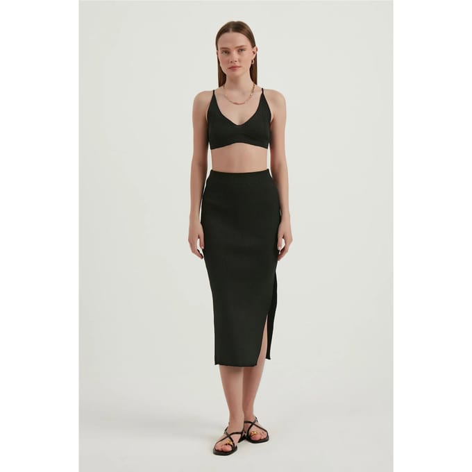 2 Stuks: V-hals Bodycon Crop Top & Hoge Taille Maxi met een Zijsplit