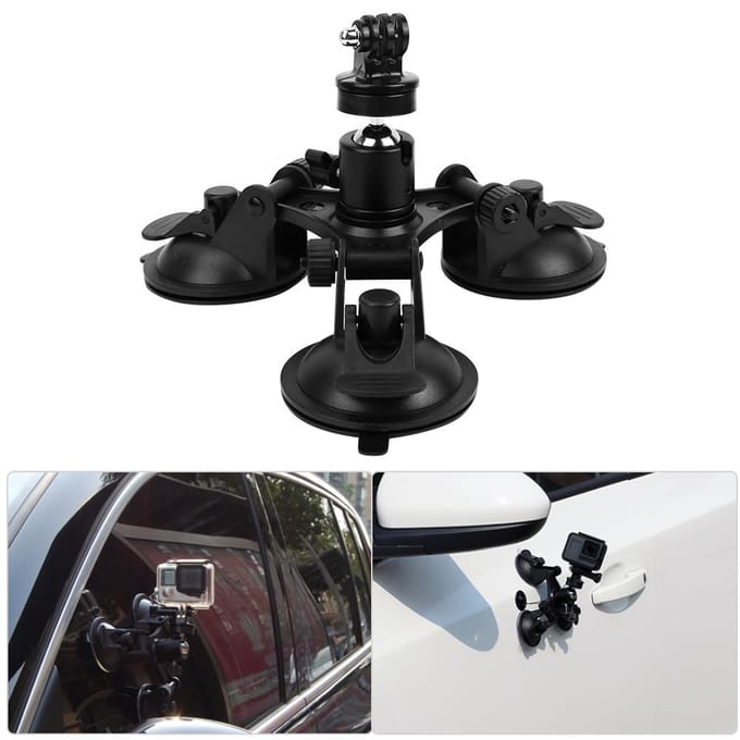 Auto Drievoudige Zuignap Sucker Mount Houder Beugel met Kogelkop voor OSMO voor GoPro Camera black