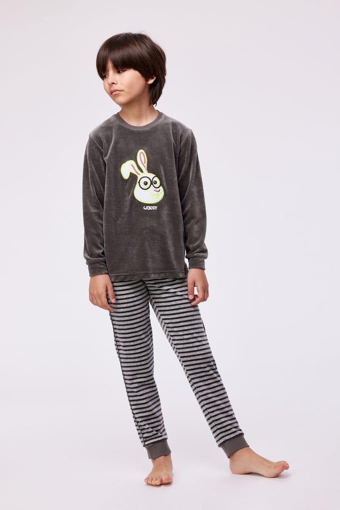 Woody pyjama - haas - donkergrijs - 232-10-PLC-V-154 - maat 152