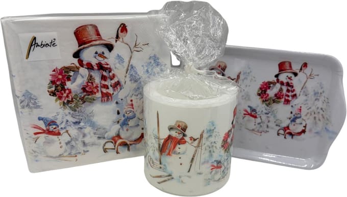 Set: Kaars - 20 servetten - dienblad Sporty snowmen | 392304 | Ambiente