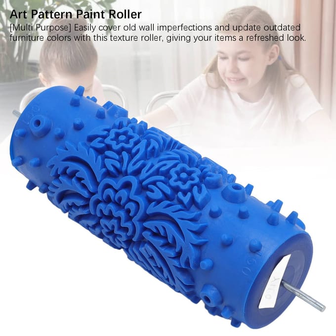 5 Inch Patroon Verfroller Wasbaar Herbruikbaar Decoratieve Kunst Patroon Textuur Rubber Roller voor Muur blue