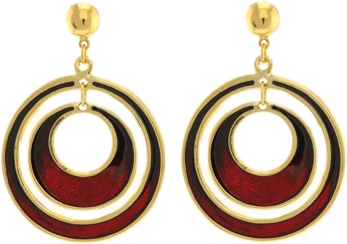 Behave - Dames oorbellen - Goudkleur rood retro design - 5 cm look