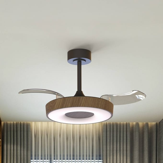 Mantra Iluminación Smart LED plafondventilator Coin, hout/zwart, DC, stil