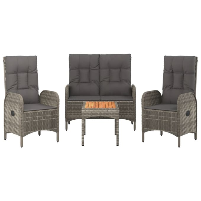 vidaXL - 4-delige - Tuinset - met - kussens - poly - rattan - grijs
