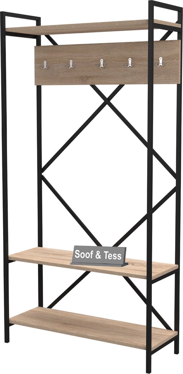 Soof&Tess NAVIS Industriële kapstok met schoenenrek- Wit/Zwart- Industrieel
