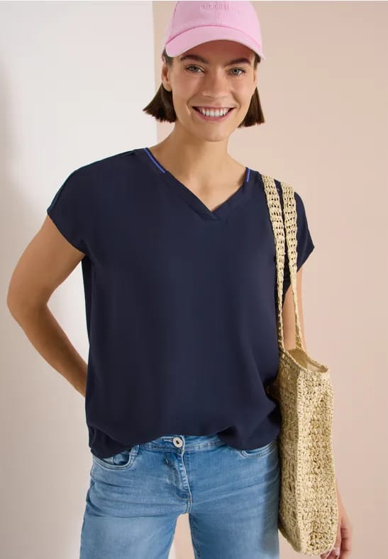 Blouse met korte mouwen en een mix van texturen