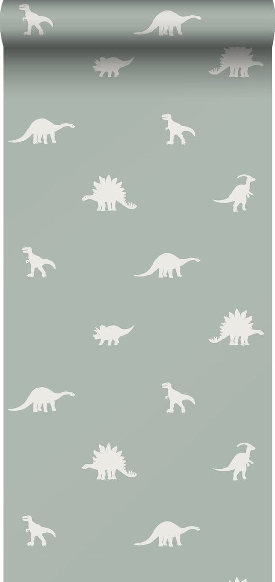 ESTAhome behang dinosaurussen vergrijsd mintgroen - 53 cm x 10.05 m - 139284