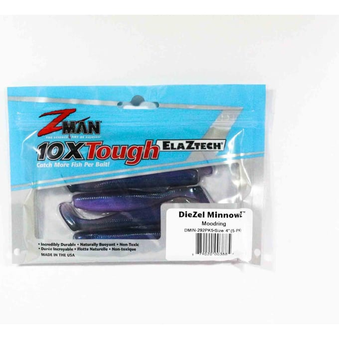 Leurre souple Zman Diezel MinnowZ 4 pouces, paquet de 5, anneau d'humeur (3885) blue