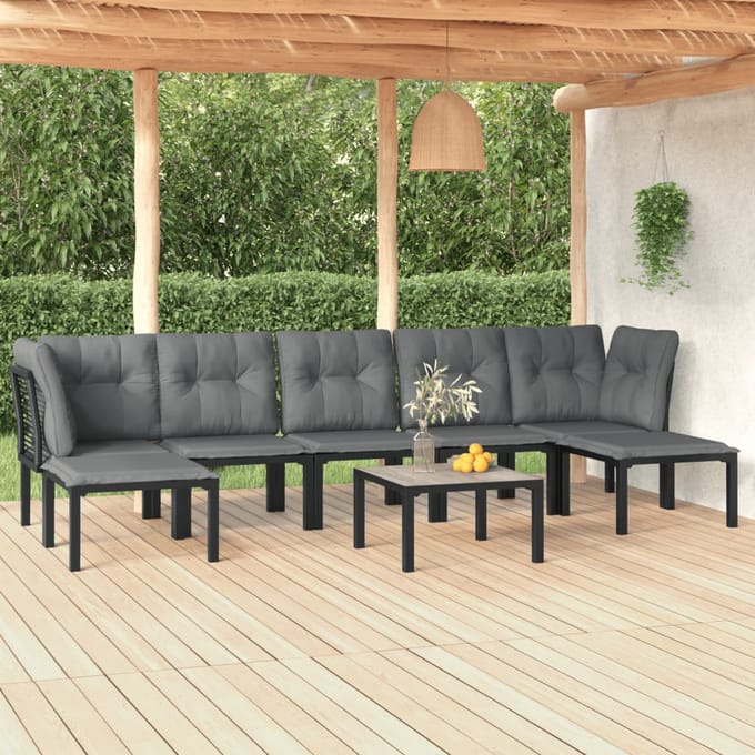 vidaXL - 8-delige - Loungeset - poly - rattan - zwart - en - grijs