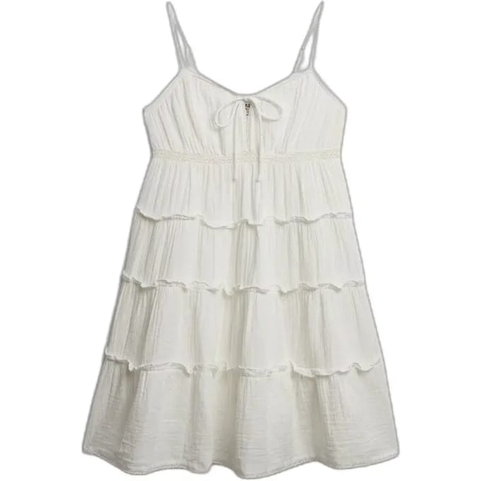 Superdry Cheesecloth Tiered Mini Mouwloze Korte Jurk Wit M Vrouw