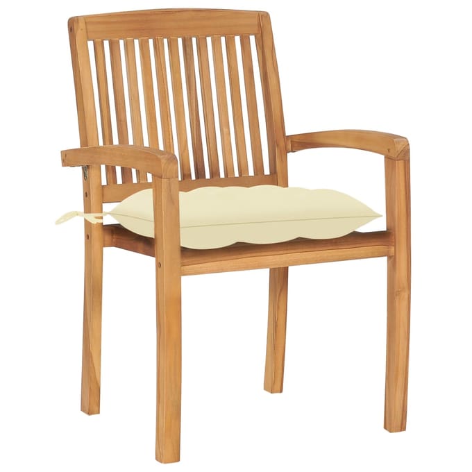 vidaXL - Tuinstoelen - 2 - st - met - crèmewitte - kussens - massief - teakhout