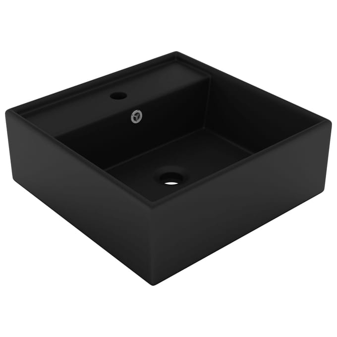 vidaXL - Wastafel - met - overloop - vierkant - 41x41 - cm - keramiek - matzwart