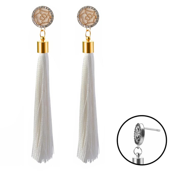 Fako Bijoux® - Oorbellen - Kwast - Roos Strass - Wit